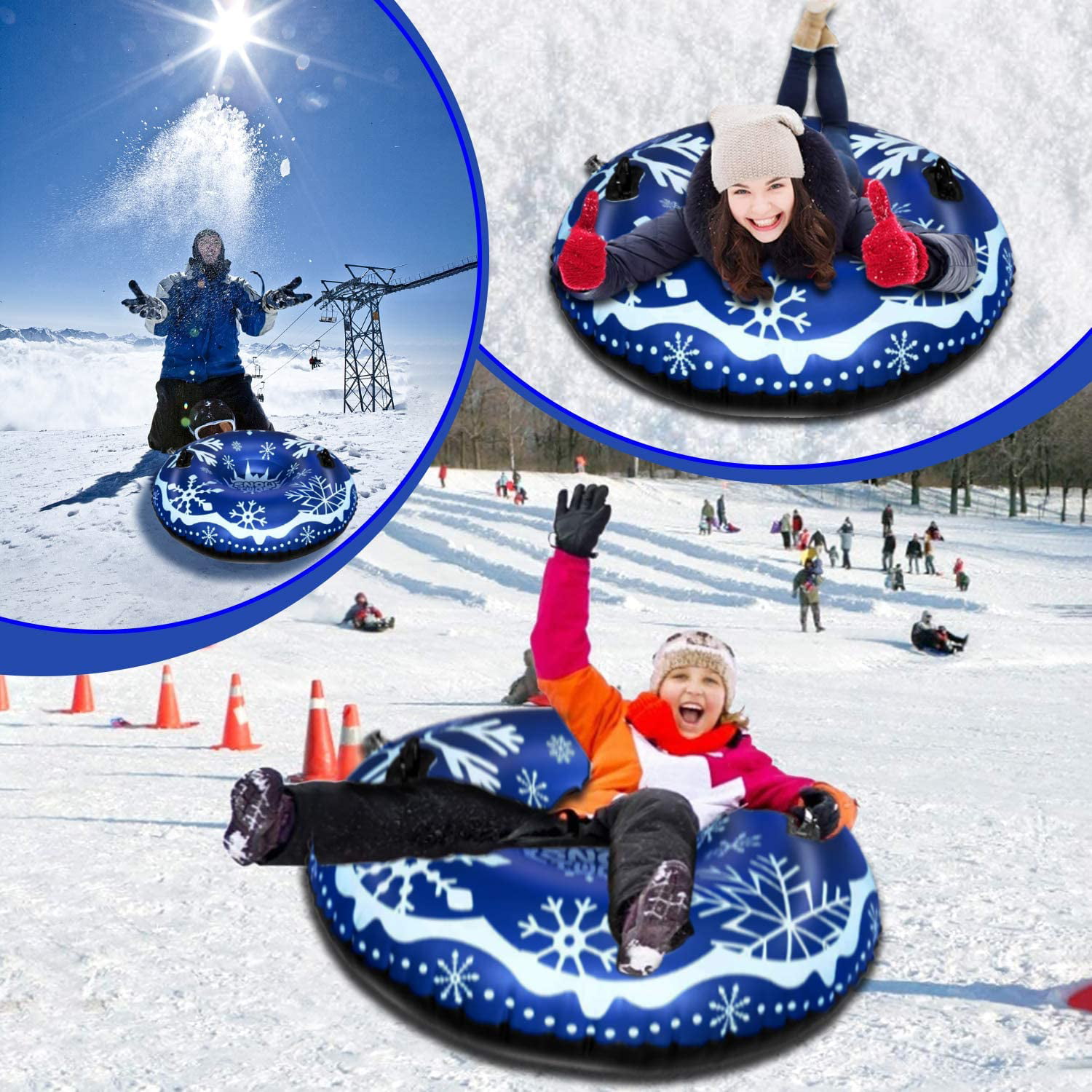 47 Inch Snow Tubes Snow Sled Inflatable Sleds for Kids and Adult for Floating with 2 Handles,Snow Tubes for Sledding Heavy Duty,Winter Snow Toys Kit Tubes by Thickening Material 0.5mm 