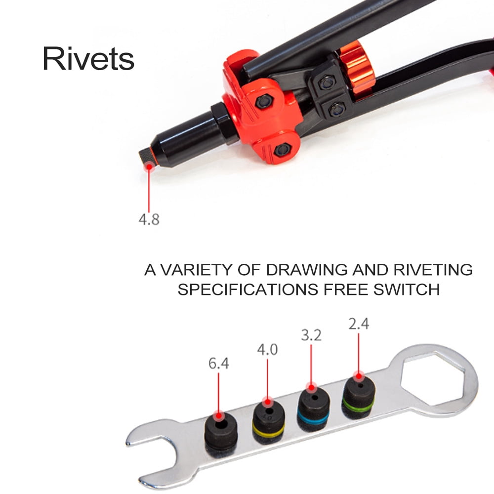Rupoun Rivet Nut Tool Kit with 10 Rivets and 10 Nut Rivets Assortment, Manual Hand Riveter for Sheet Metal & Automotive Work, 15.35 inches / 39 cm