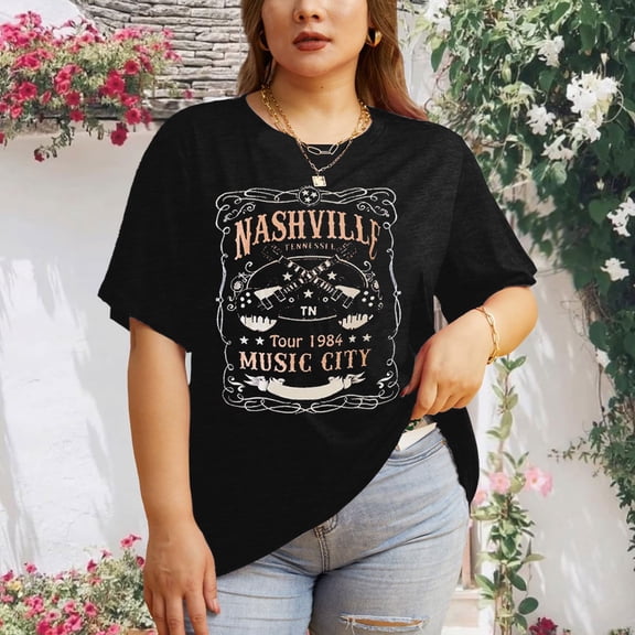 Womens Loose Fit Tshirts Plus Size Round Neck Graphic Top Casual Cute Tee