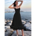 thumbnail image 6 of Womens Fashion Spaghetti Strap Flowy A-Line Dress with 3D Floral Appliques Party Maxi Gown Black S, 6 of 8