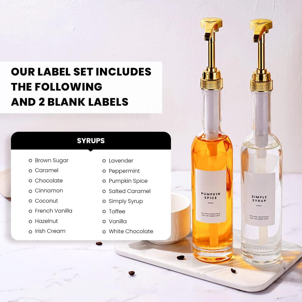 Coffee Syrup Dispenser For Bar  350mlcoffee Pump Glass Bottle W. Pumps Simple Labels Set Of 2 (gold)
