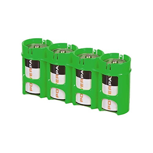 Storacell by Powerpax Slimline C Battery Caddy, Glow-in-the-Dark Moonshine, Holds 4 Batteries