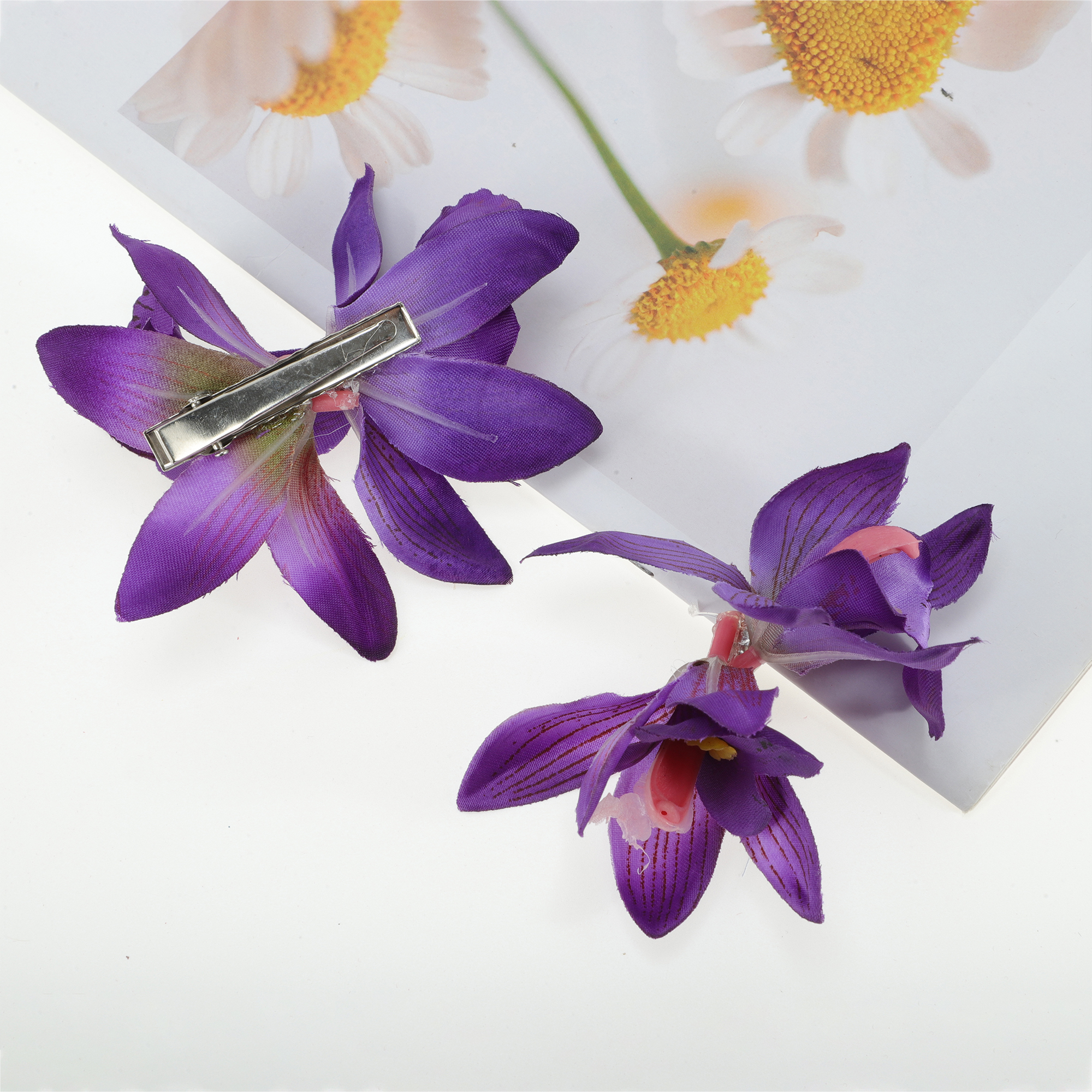 Unique Bargains Simulation Phalaenopsis Double Flowers Hair Clip for Hairstyles Purple