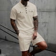 thumbnail image 2 of USNSM Mens Summer Outfits 2 Piece Short Set Casual Track Suits Matching Double Pocket Lapel Half-Button Shirt Vacation Shorts Set Yellow XXXL, 2 of 9