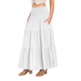 thumbnail image 2 of Women's Tiered Layered Smock High Stretch A-Line Flowy Long Maxi Skirt with Pockets, 2 of 8