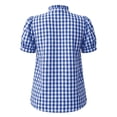 thumbnail image 6 of TEAJOPSUU Plaid Tops for Women V Neck Short Sleeve Button Down Placket Shirts Trendy Puff Sleeve Solid Color Blouses Blue, 6 of 8