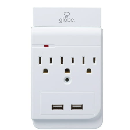 Glyde Phone - Globe Electric 3-Outlet White Charging Station Phone Holder Surge Protector Wall Tap, 78081