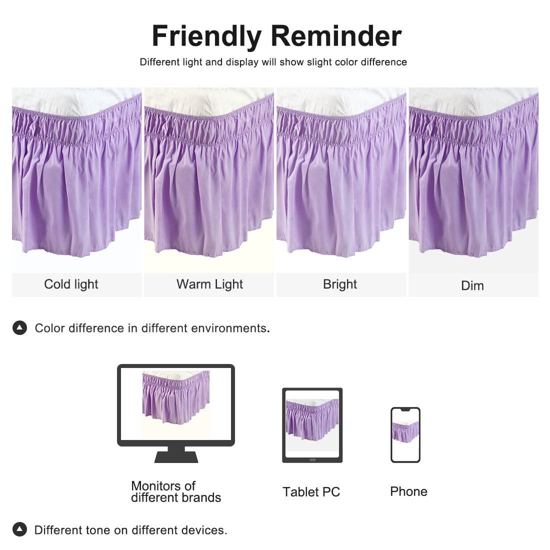 Unique Bargains Polyester Elastic Dust Ruffled Bed Skirt with 15" Drop Twin Light Purple