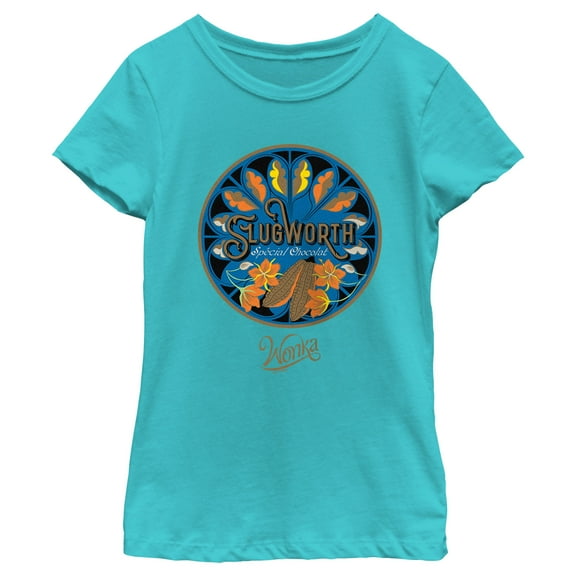 Girl's Wonka Slugworth Chocolate Logo  Graphic Tee Tahiti Blue Large