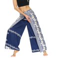 thumbnail image 4 of Gibobby Pantalones mujer Pantalones de pierna ancha con abertura para mujer, pantalones de yoga holgados de playa informales hippie(Azul marino， L), 4 of 5
