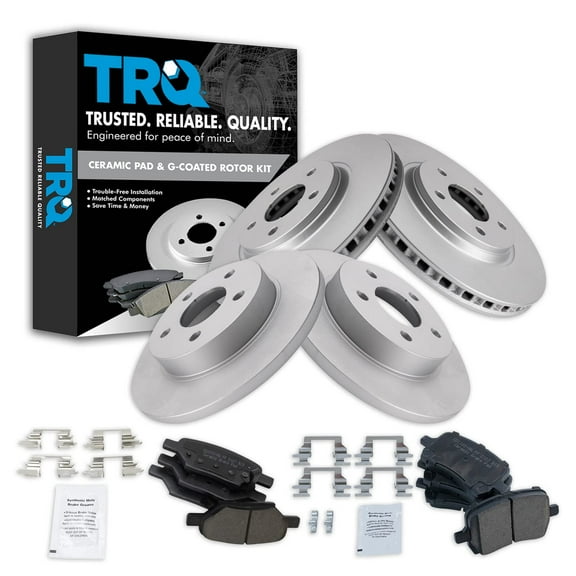 TRQ Premium Ceramic Brake Pad & Coated Rotor Front & Rear Kit Fits Select Chevy Pontiac