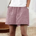 thumbnail image 3 of DISKEBUISS Women's Cotton Linen Shorts Striped Wide Leg Short Pants with Pockets for Summer Casual Daily Wear, 3 of 6