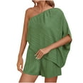 thumbnail image 2 of Gspmoly Short pour Femmes, Short d'Été pour Femmes à Texture, Épaules Asymétriques, Manches Mi-Longues, Couleur Unie, à Empiècements, Droit, Short de Randonnée pour Femmes jusqu'à 65 % de Rabais Vert G, 2 of 6