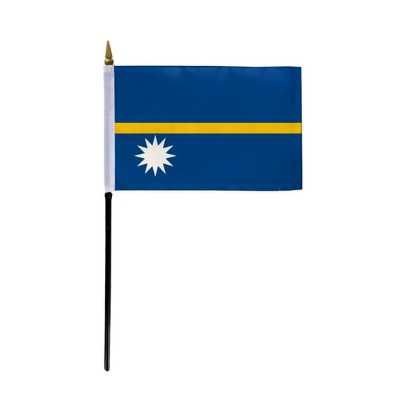 AGAS Small Nauru National Flag 4x6 inch - 11 inch Plastic Pole Polyester Fabric Stitched Edges Nauruan Hand Held Mini Small Stick Flags