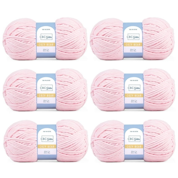 CBC Cozy Bear Gauge 5 Bulky Yarn - 6 Pack (7 oz / 200 g, 240 yards Each Skein), Pink, Chenille Yarn for Crocheting, Knitting, and Amigurumi