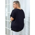 thumbnail image 7 of SHOWMALL Women Plus Size Tops Short Sleeve Tunic Side Slit Shirt Summer V-Neck Blouse Navy Blue 2X Tops, 7 of 7