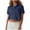 Navy, variant on Ymauqau Button down Shirts for Women Cotton Linen Rolled Short Sleeve Collared Crop Tops Cropped Casual Blouses with Pockets