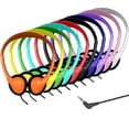 thumbnail image 1 of Ladont Paquete de 10 auriculares para niños a granel para el aula escolar, auriculares con cable multicolor para niños, estudiantes, niños, conector de 3,5 mm (paquete de 10), 1 of 5