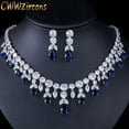 thumbnail image 2 of Silver Plated Cubic Zirconia Blue Big Water Drop Necklace Earrings Jewelry Set, 2 of 9