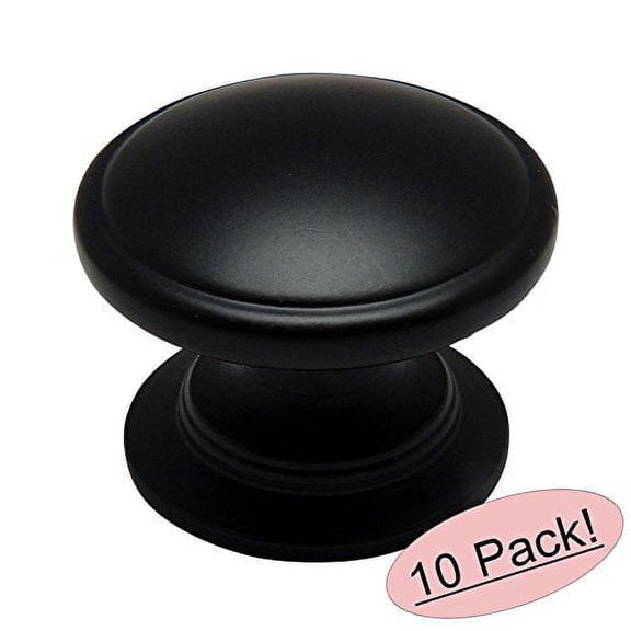 Cosmas 4702FB Flat Black Cabinet Hardware Round Knob - 1-1/4" Diameter - Wide Base - 10 Pack