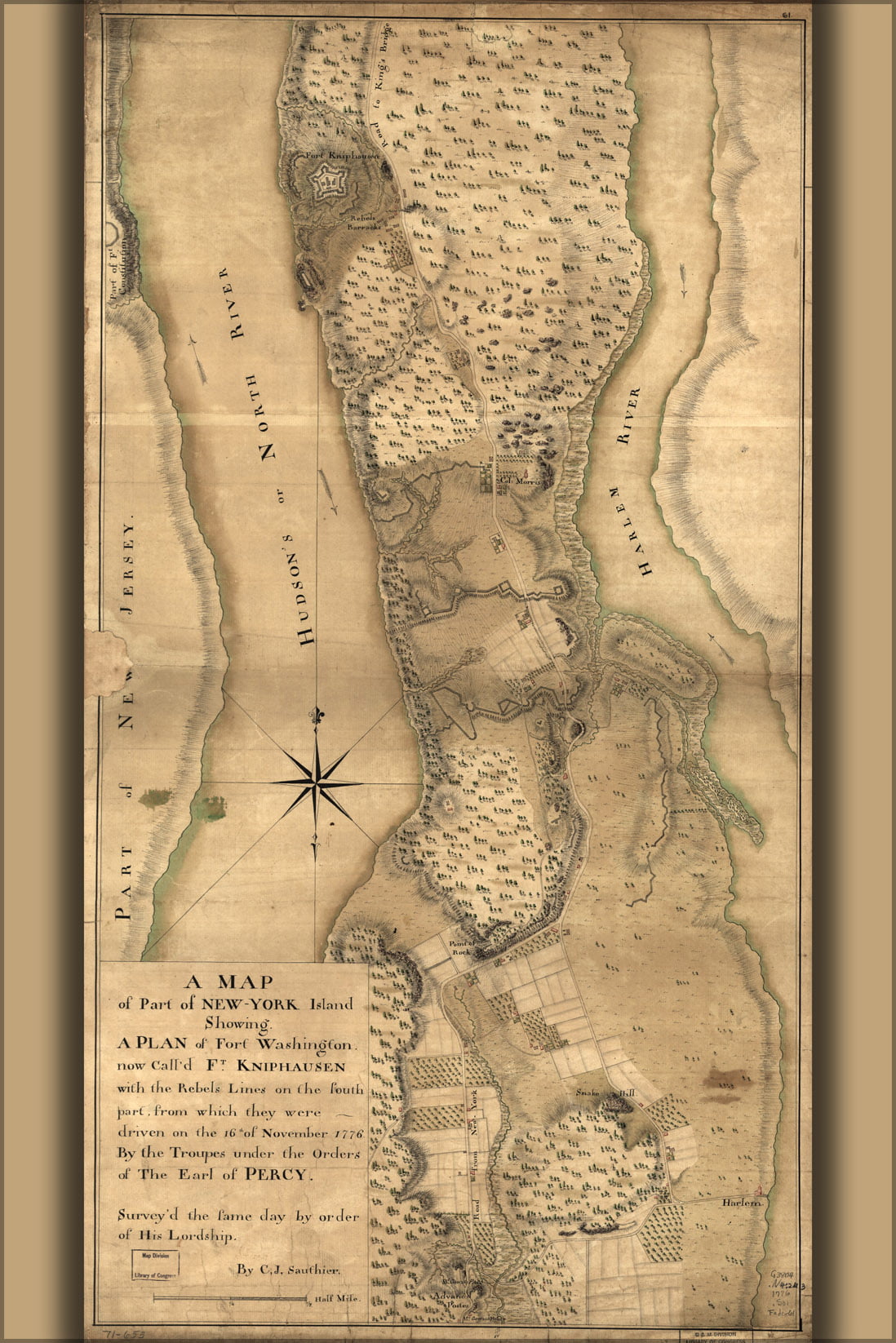 24&quot;x36&quot; Gallery Poster, map New York Island manhattan Ft Washington 1776 - Walmart.com - Walmart.com
