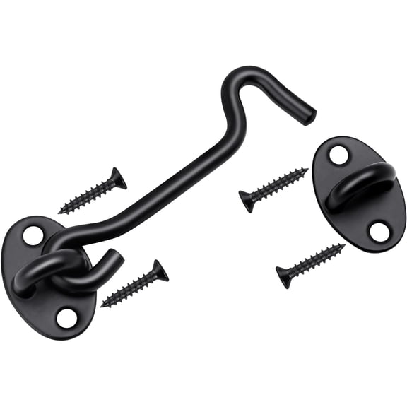 4 Inch Hook and Eye Latch, Black Heavy Duty Privacy Barn Door Lock, Door Hook Latch Lock for Gate, Window, Fence, Cabinet