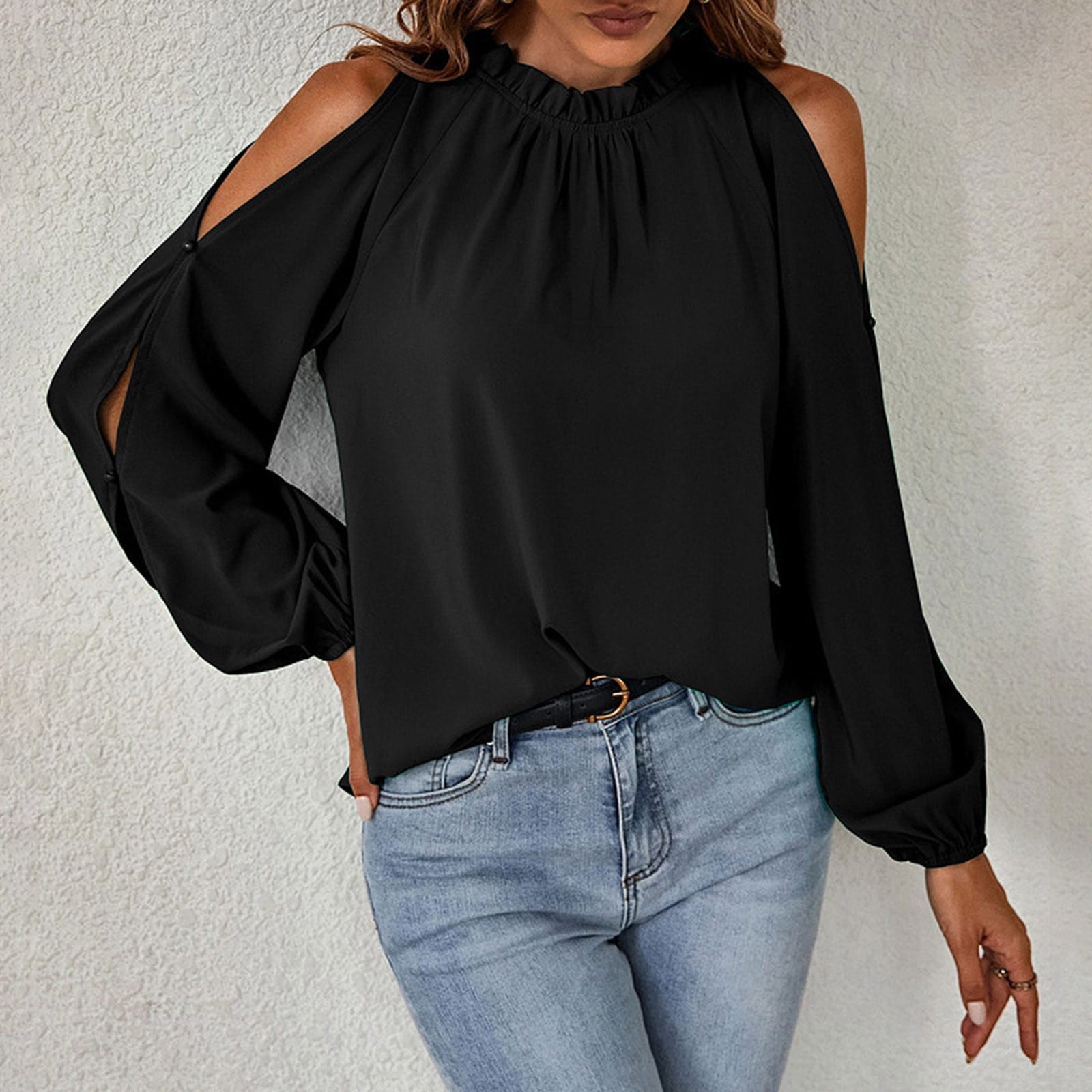 black baggy off the shoulder top