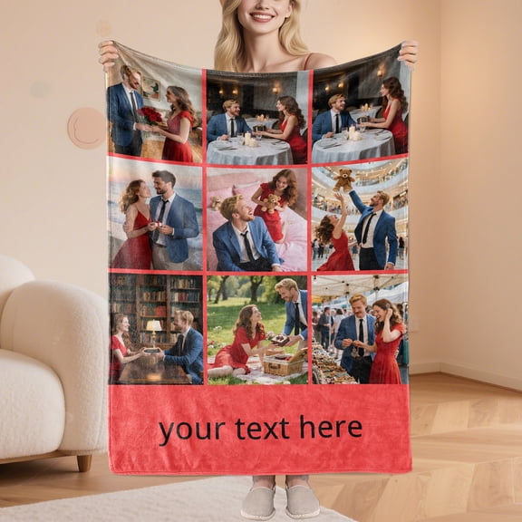 Custom Blanket with Picture Personalized Soft Fleece Throw Blanket with Photos Text for Couch Bed Sofa Customized Photo Collage Blankets Wedding for Christmas New Year
