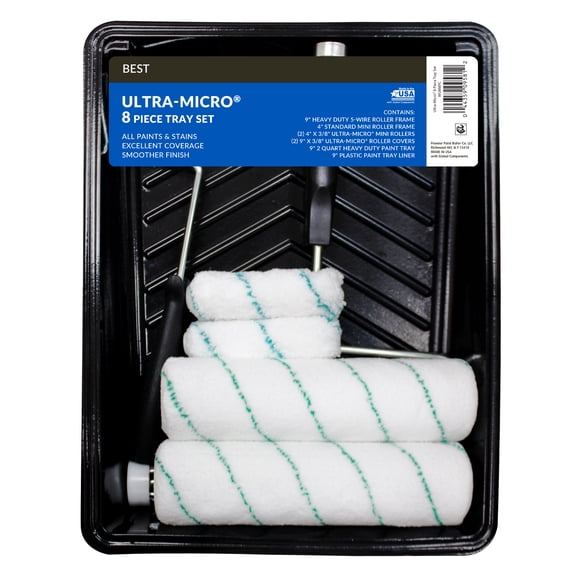 Best 8-Piece Ultra-Micro Paint Roller Kit with Plastic Tray