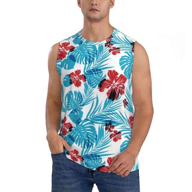 Balery Hawaiian Style Camisetas sin mangas para hombre, absorbe la humedad y protege contra el mal olor.-X-Large
