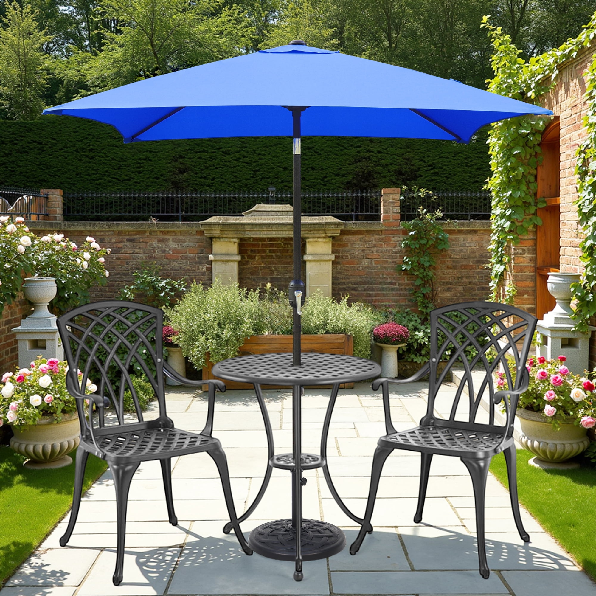 Abble 6.5FT Square Outdoor Patio Umbrella with Push Button Tilt and Crank Handle, Market Umbrella for Garden Deck Backyard Pool, Royal Blue