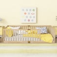 thumbnail image 2 of Miniyam Twin Size Floor Bed with High Safety Fence for Kids, Oak, 2 of 7