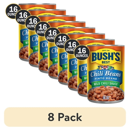 (8 pack) Bush's Chili Beans, Canned Pinto Beans in Mild Chili Sauce, 16 oz Can