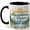Black, variant on Sunshine Mountains and Peace Coffee Mug, Watercolor Lake and Wildflower Design, 11 oz Ceramic Cup