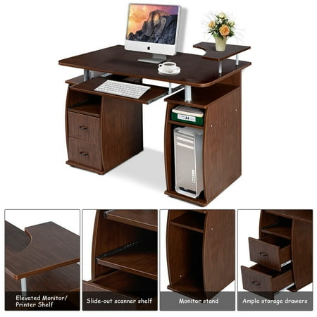 Computer Pc Desk Work Station Office Home Monitor Printer Shelf