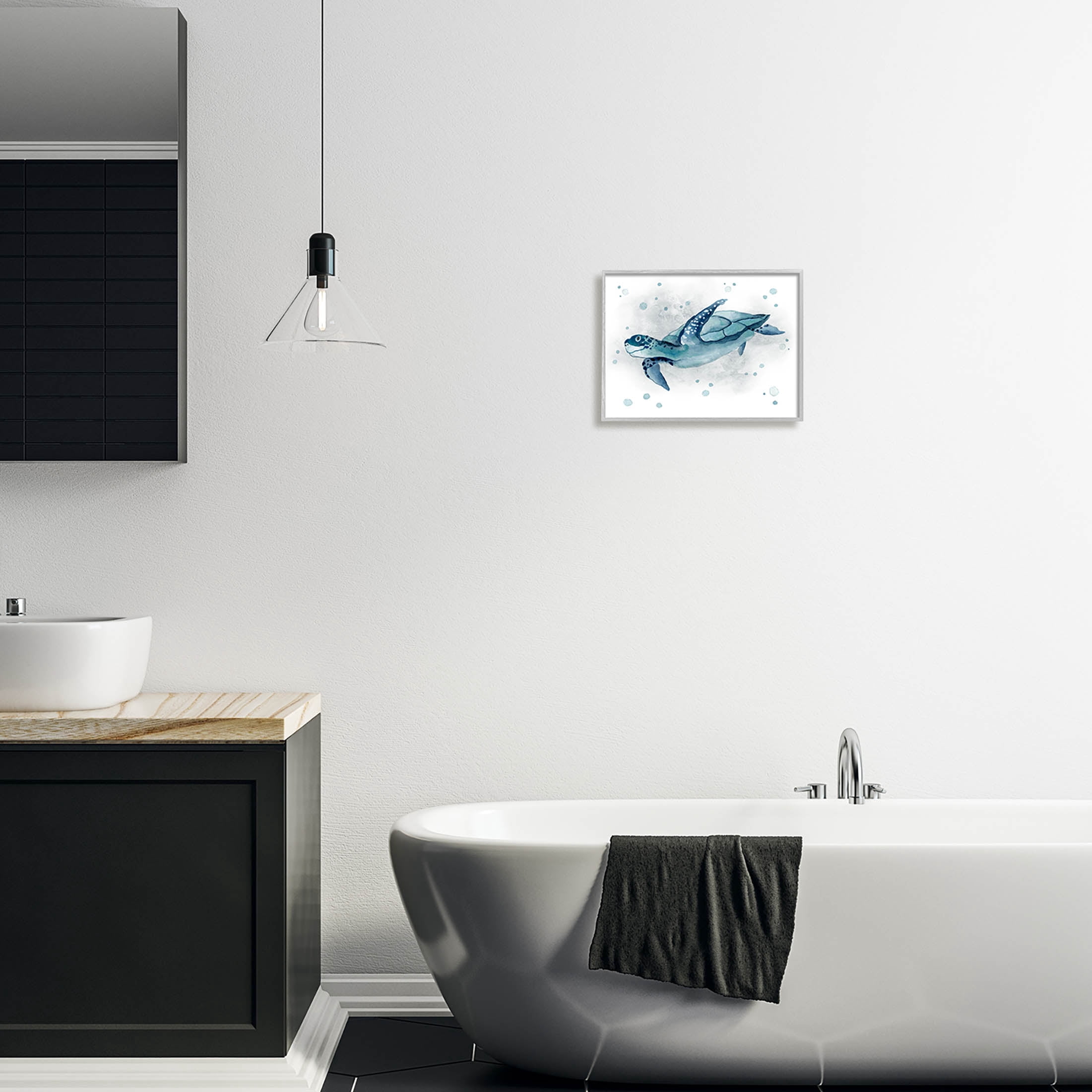 Stupell Industries Sea Life Tortoise Splash Graphic Art Gray Framed Art Print Wall Art, Design by Janet Tava