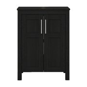 ELECWISH 24 Inches Bathroom Vanity in Black Finish with Glass Boat-Shaped Vessel Sink, Single Bathroom Vanity with Top, 2-Door Cabinet