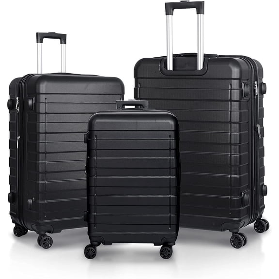 WoofPaw Luggage Set 3 Piece, ABS Suitcase Set 22/26/30 inch, Hardside Expandable Luggage with Spinner Wheels, Hardshell Lightweight Durable Travel Carry Ons, Black