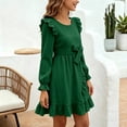 thumbnail image 4 of Girls Ruffle Dress Long Sleeve Crewneck Waist Belt Dress Kids Solid Color Casual Comfortable Outfits for Daily Wear Green 9-10 Years, 4 of 7