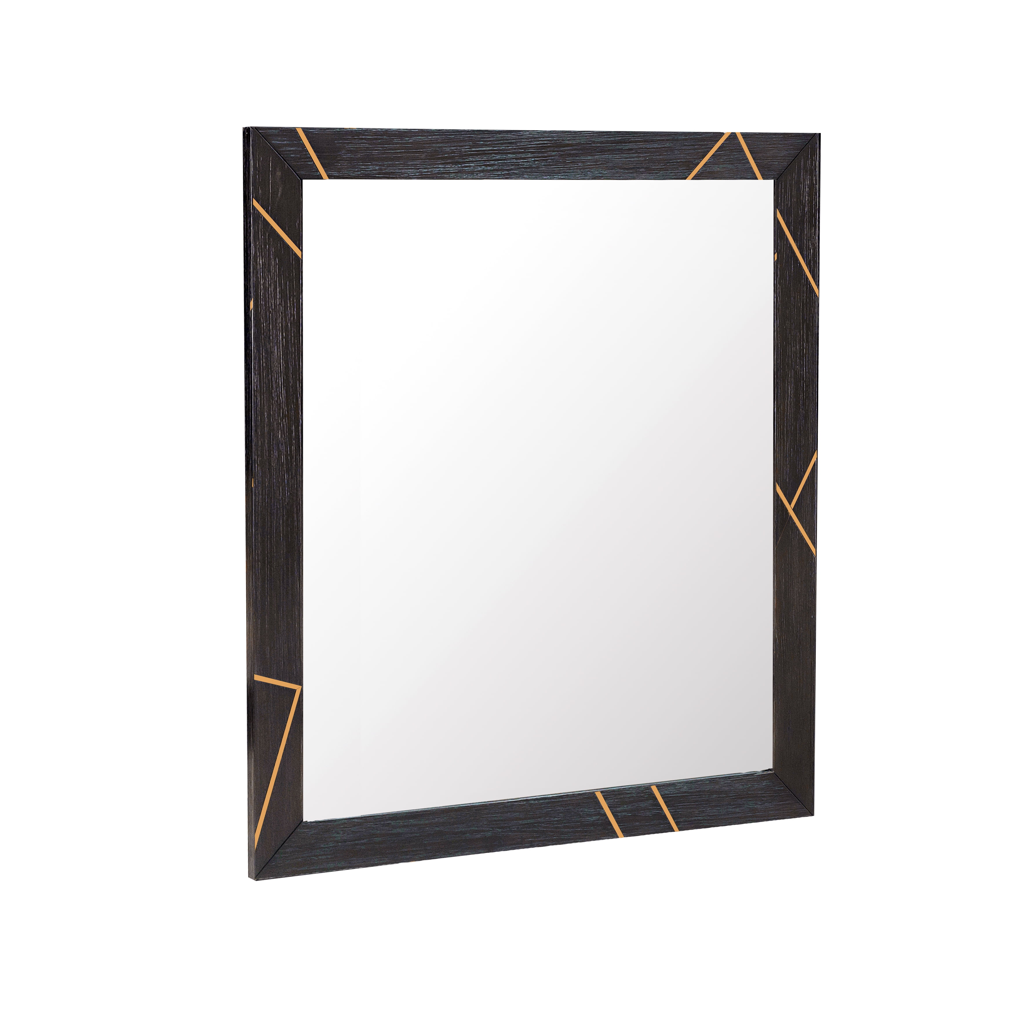 Wood & Metal Inlay Dresser Mirror in Black and Gold