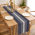 thumbnail image 3 of Beige Striped Table Runner - 108 Inch Long, Kitchen Dining Table Runner Dresser Scarves, Midnight Blue Geometric Simple Retro Farmhouse Decor for Coffee Tables Wedding Party Banquet, 3 of 8