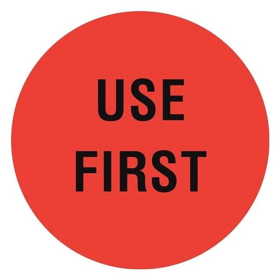 Tapecase Circle Inventory Control Label, Use First, Red, Pk1000 16U945