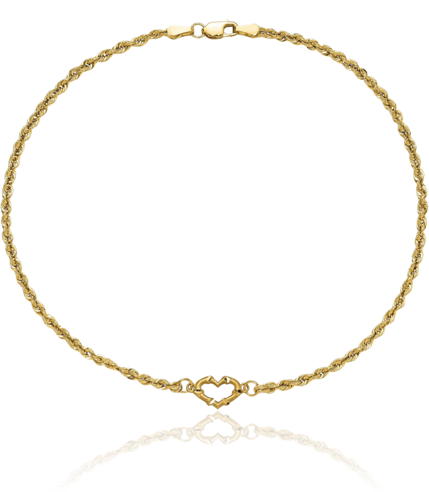 14K Solid Yellow Gold Heart Rope Chain Anklet Summer Beach Foot Ankle Bracelet