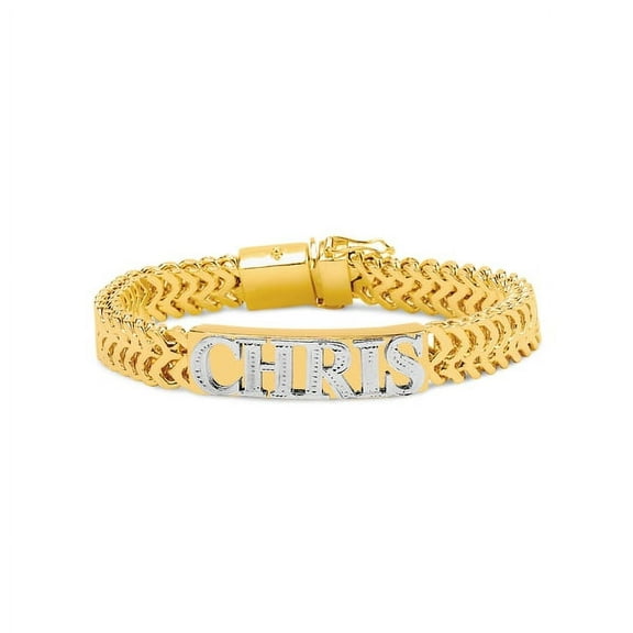 Personalized Sterling Silver or 14K Gold Plated Sterling Silver 9-inch "CHRIS" Rectangular Bar Bracelet with Beading