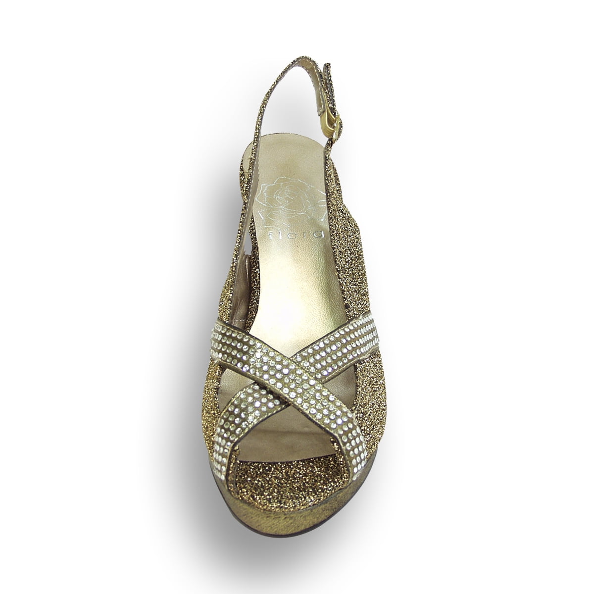 FLORAL Tiffany Women's Wide Width High Heel Slingback Platform Pump GOLD 6.5