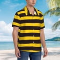 thumbnail image 3 of Fotbe Bee Stripe Camisa Hawaiana para Hombre Unisex – Camisa Casual de Verano con Botones de Manga Corta de Algodón y Lino,X-Large, 3 of 7