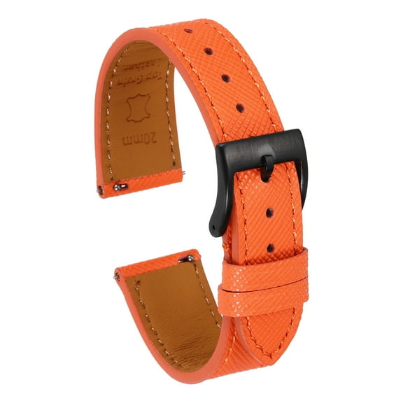 Uxcell Genuine Leather Watch Band 21mm Quick Release Replacement Watch Strap with Stainless Steel Black Buckle for Men Women, Orange