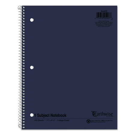 Tops Business Forms Earthwise By 100% Recycled Single Subject Notebooks, College Rule, Randomly Assorted Color Covers, 11 X 8.5, 100 Sheets