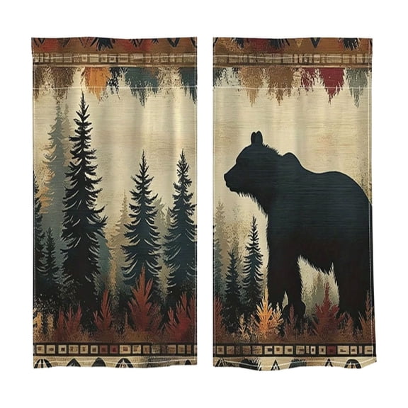 huayou 2 Pack Printed Kitchen Tier Curtains, 27.56x59.06 Inch Bear Pine Tree Forest Pattern Short Window Curtains, for Indoor Kitchen Cabin Lodge Home Window Decor