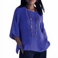 thumbnail image 2 of tredstone Vêtements pour Femmes Chemise à Manches 3/4 Col Rond Coton Lin Haut Décontracté, Bleu, L, 2 of 6
